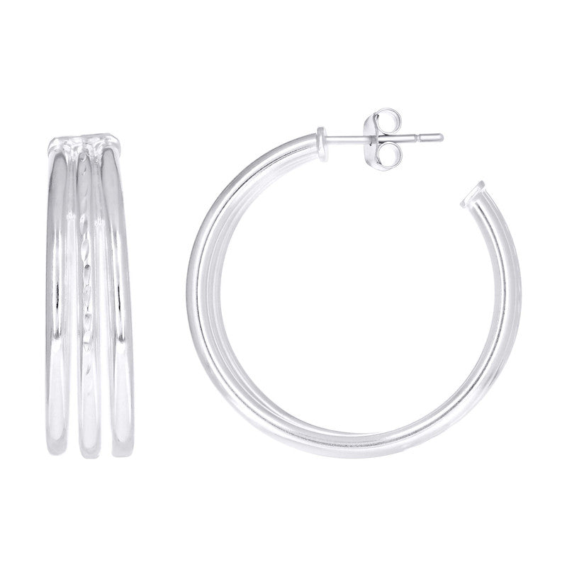 925 Sterling Silver Womens Diamond-Cut Round Tube Hoop Earrings