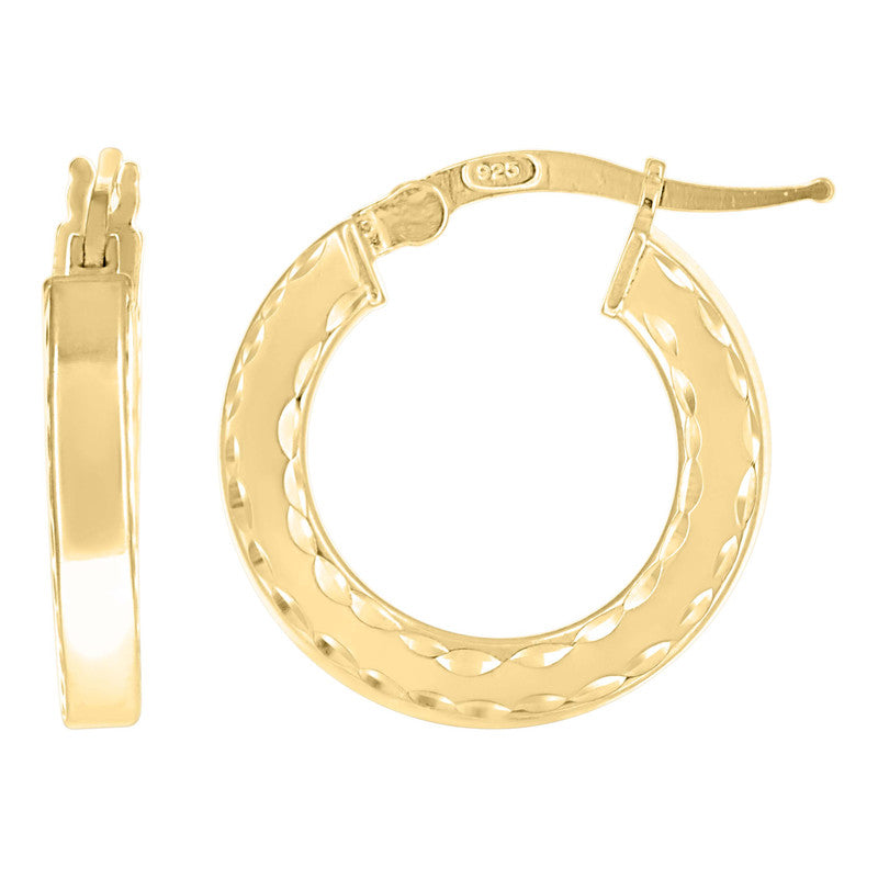 925 Sterling Silver Womens Diamond-Cut Square Tube Hoop Earrings