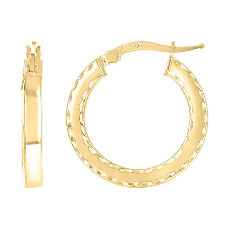 925 Sterling Silver Womens Diamond-Cut Square Tube Hoop Earrings