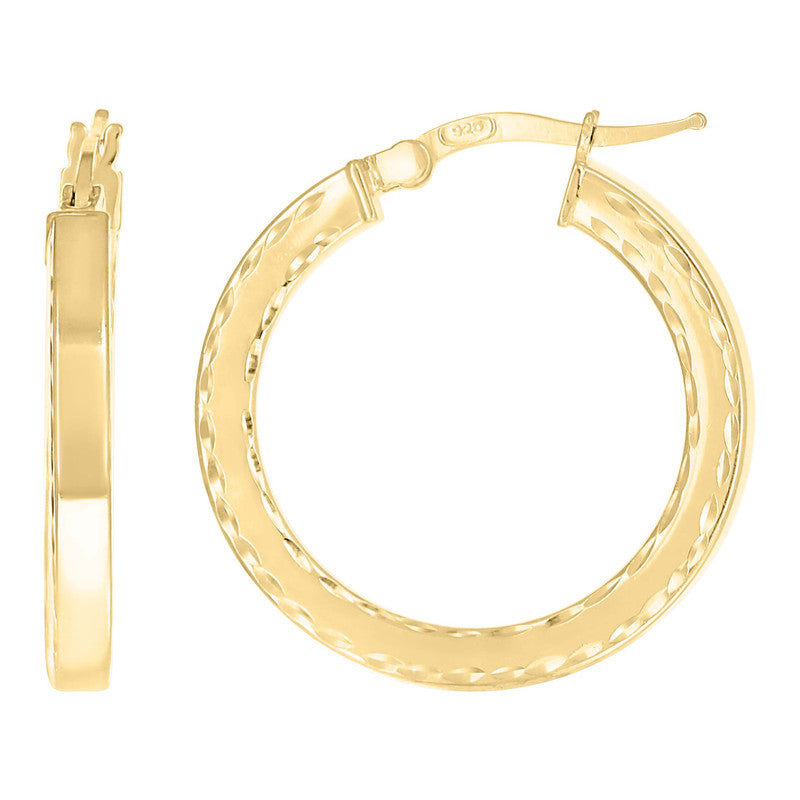 925 Sterling Silver Womens Diamond-Cut Square Tube Hoop Earrings