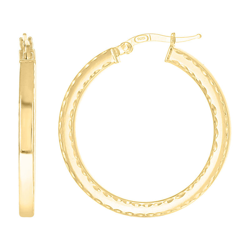 925 Sterling Silver Womens Diamond-Cut Square Tube Hoop Earrings