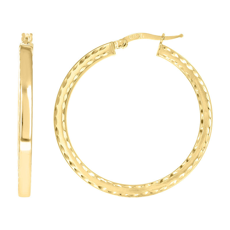 925 Sterling Silver Womens Diamond-Cut Square Tube Hoop Earrings