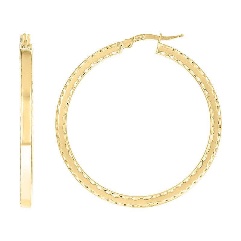 925 Sterling Silver Womens Diamond-Cut Square Tube Hoop Earrings