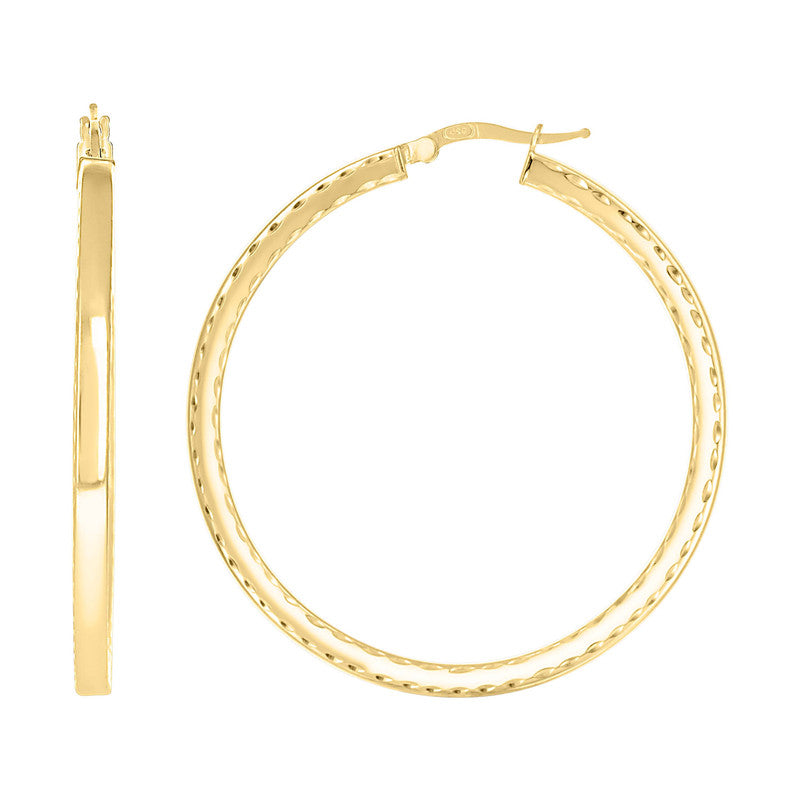 925 Sterling Silver Womens Diamond-Cut Square Tube Hoop Earrings