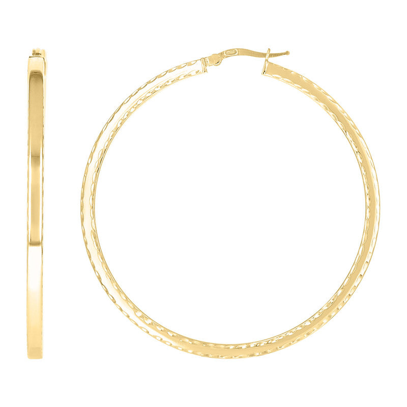925 Sterling Silver Womens Diamond-Cut Square Tube Hoop Earrings
