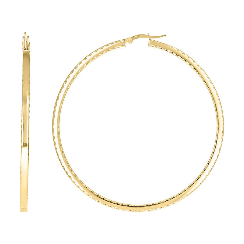 925 Sterling Silver Womens Diamond-Cut Square Tube Hoop Earrings