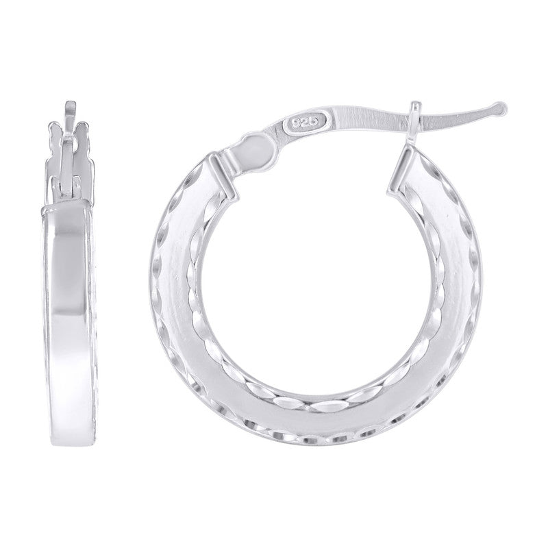 925 Sterling Silver Womens Diamond-Cut Square Tube Hoop Earrings