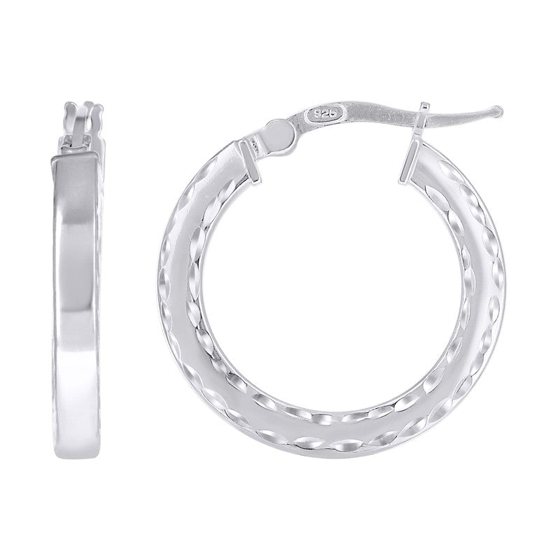 925 Sterling Silver Womens Diamond-Cut Square Tube Hoop Earrings