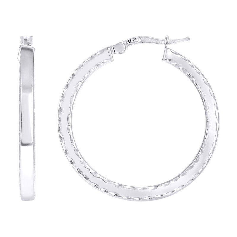925 Sterling Silver Womens Diamond-Cut Square Tube Hoop Earrings