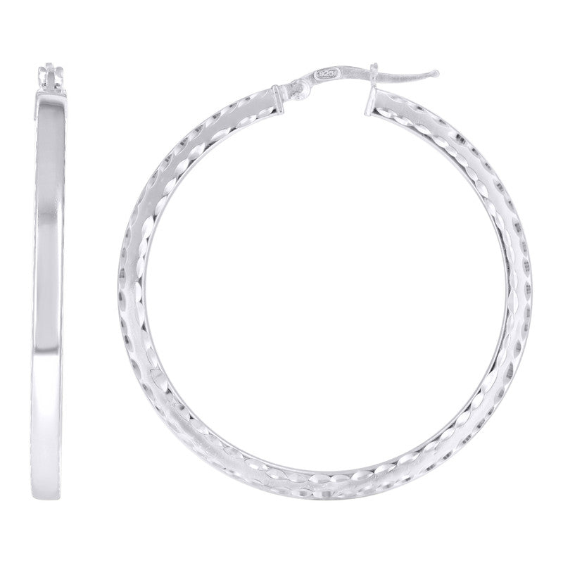 925 Sterling Silver Womens Diamond-Cut Square Tube Hoop Earrings