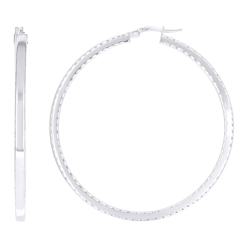 925 Sterling Silver Womens Diamond-Cut Square Tube Hoop Earrings
