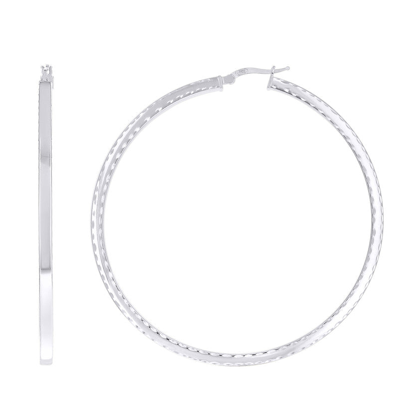 925 Sterling Silver Womens Diamond-Cut Square Tube Hoop Earrings
