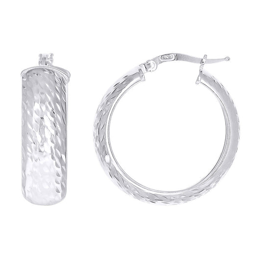 925 Sterling Silver Womens Diamond-Cut Round Tube Hoop Earrings