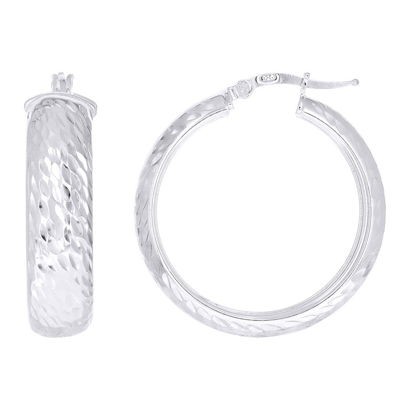 925 Sterling Silver Womens Diamond-Cut Round Tube Hoop Earrings