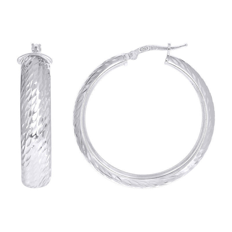 925 Sterling Silver Womens Diamond-Cut Round Tube Hoop Earrings