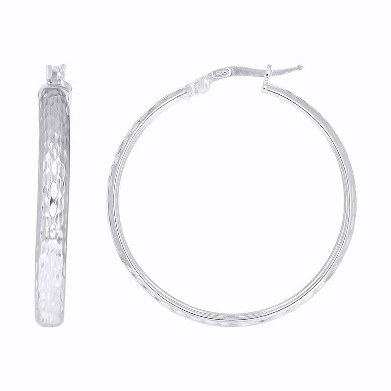 925 Sterling Silver Womens Diamond-Cut Round Tube Hoop Earrings