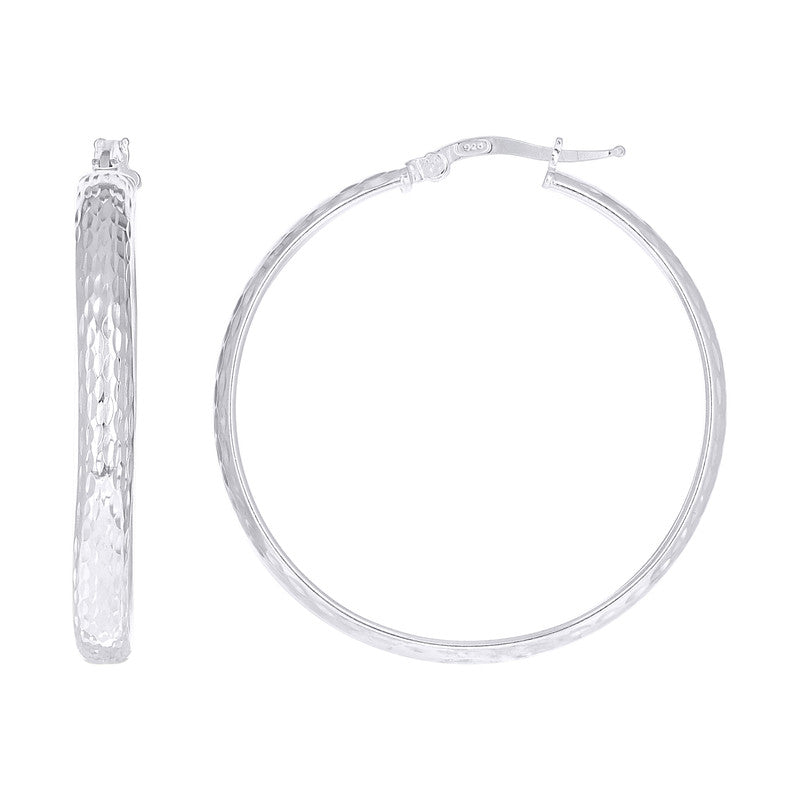 925 Sterling Silver Womens Diamond-Cut Round Tube Hoop Earrings