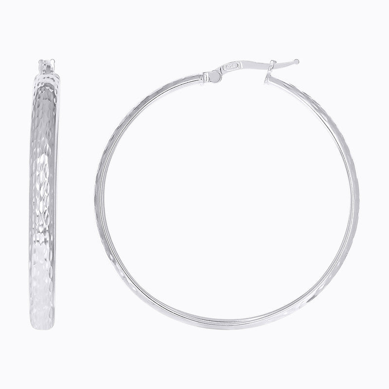 925 Sterling Silver Womens Diamond-Cut Round Tube Hoop Earrings