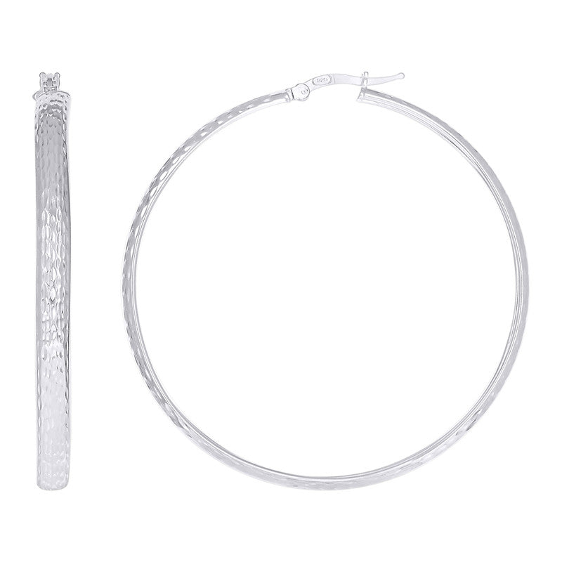 925 Sterling Silver Womens Diamond-Cut Round Tube Hoop Earrings
