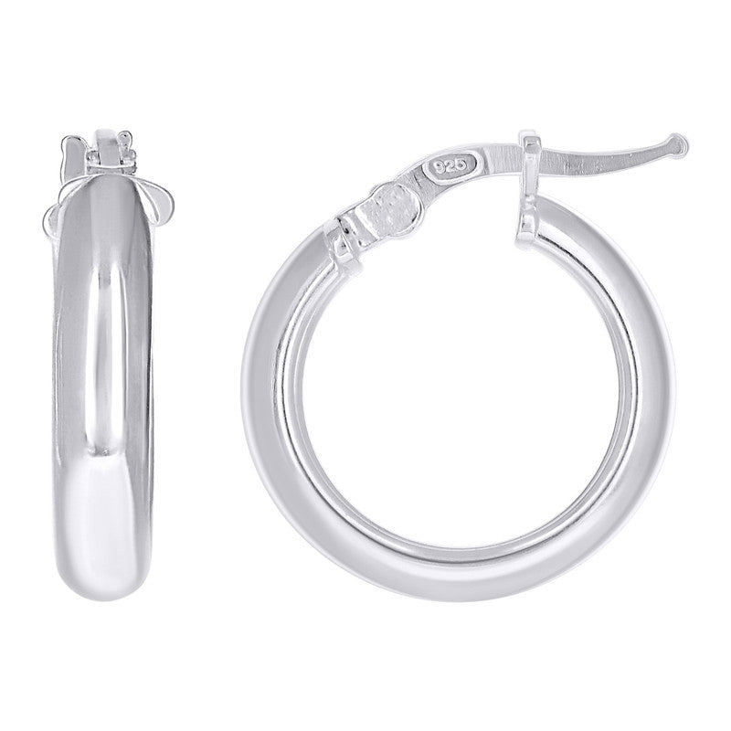 925 Sterling Silver Womens Round Tube Hoop Earrings
