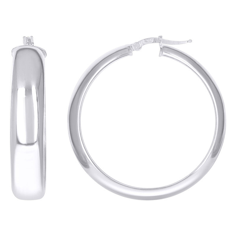 925 Sterling Silver Womens Round Tube Hoop Earrings
