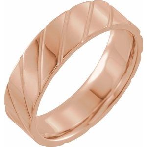 18K Yellow Or White Or Rose Gold 6 mm Diagonal Grooved Comfort-Fit Flat Band