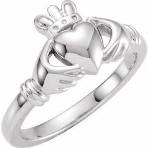 14K White Gold Polished Youth Claddagh Ring Size 5