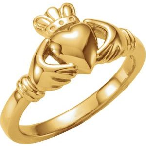 14K Yellow Gold Polished Youth Claddagh Ring Size 5