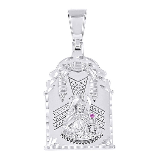 925 Sterling Silver Mens Purple Cubic-Zirconia St. Barbara Religious Charm Pendant