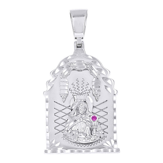 925 Sterling Silver Mens Purple Cubic-Zirconia St. Barbara Religious Charm Pendant