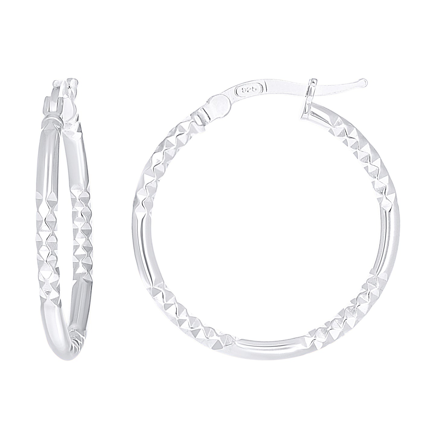 Sterling Silver Womens Diamond-Cut Patterned 2mm Round Tube Hoop Earrings – Elegant Jewelry Gift for Birthday, Anniversary, Engagement, Wedding