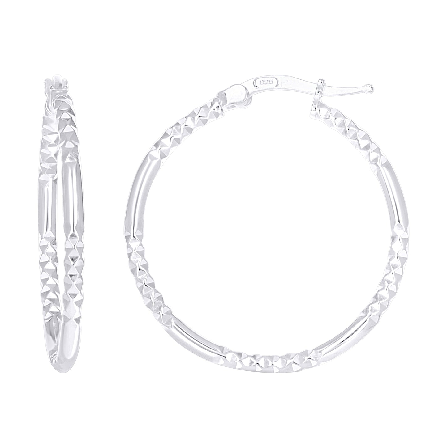 Sterling Silver Womens Diamond-Cut Patterned 2mm Round Tube Hoop Earrings – Elegant Jewelry Gift for Birthday, Anniversary, Engagement, Wedding
