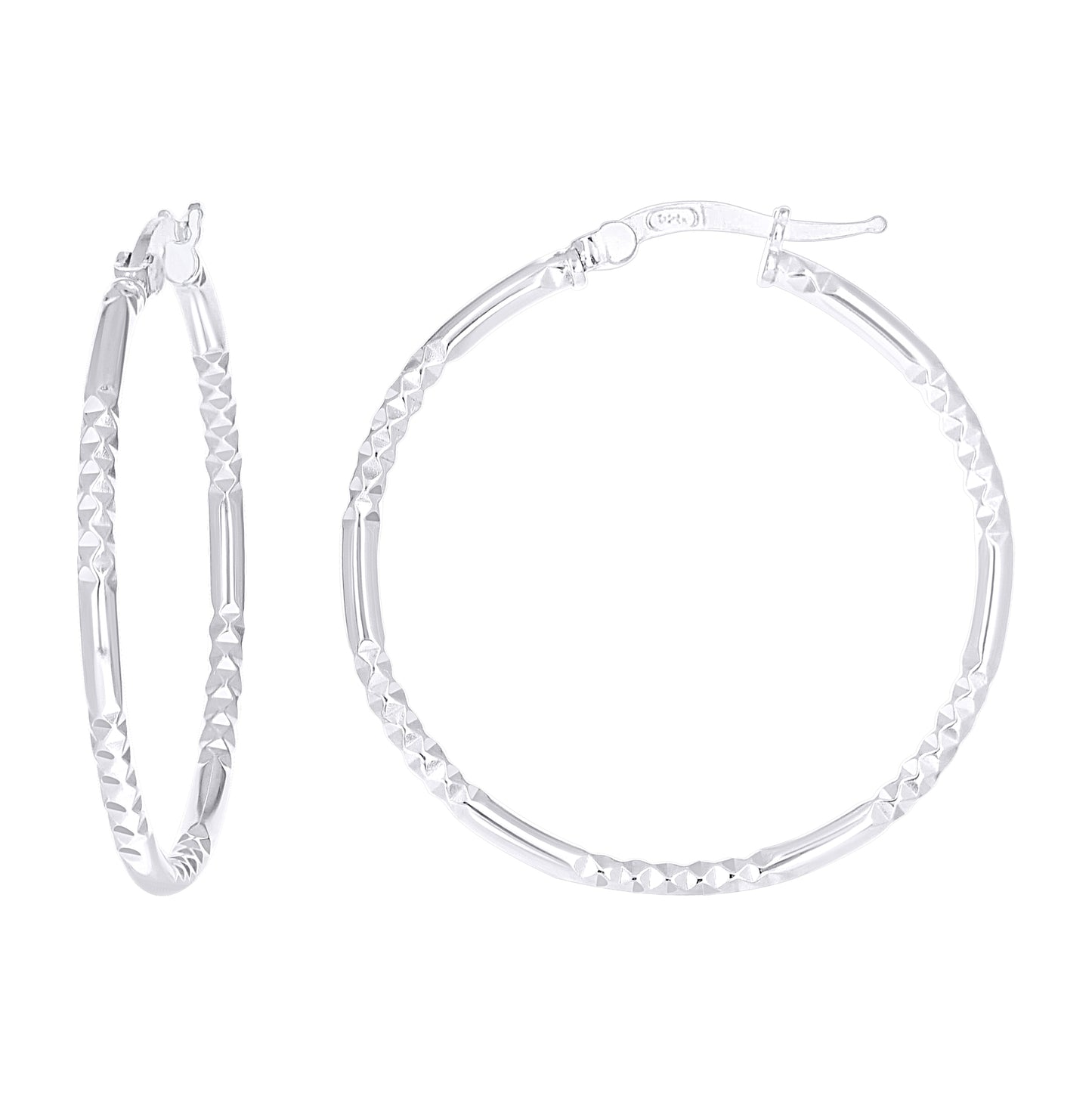 Sterling Silver Womens Diamond-Cut Patterned 2mm Round Tube Hoop Earrings – Elegant Jewelry Gift for Birthday, Anniversary, Engagement, Wedding