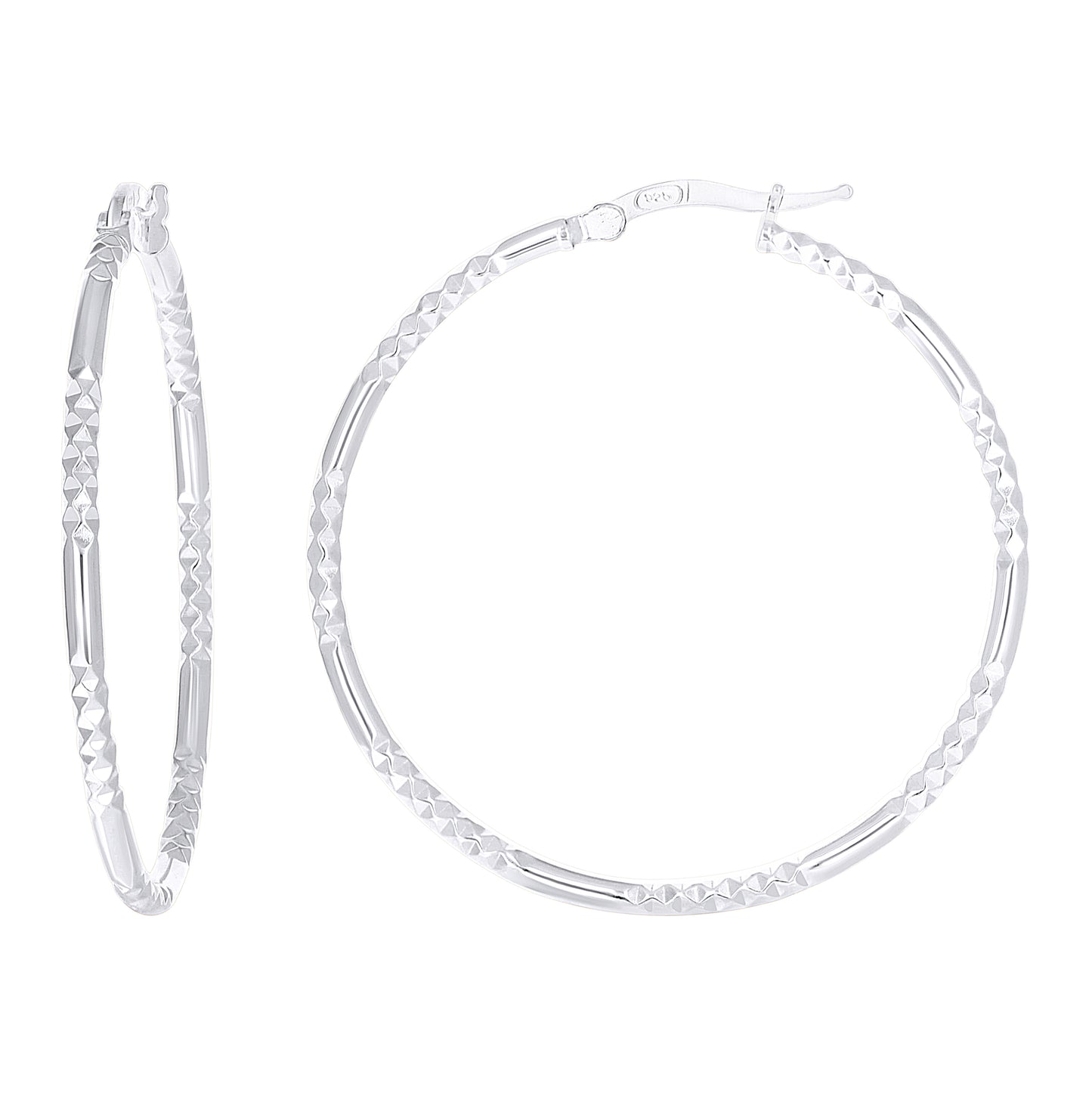 Sterling Silver Womens Diamond-Cut Patterned 2mm Round Tube Hoop Earrings – Elegant Jewelry Gift for Birthday, Anniversary, Engagement, Wedding