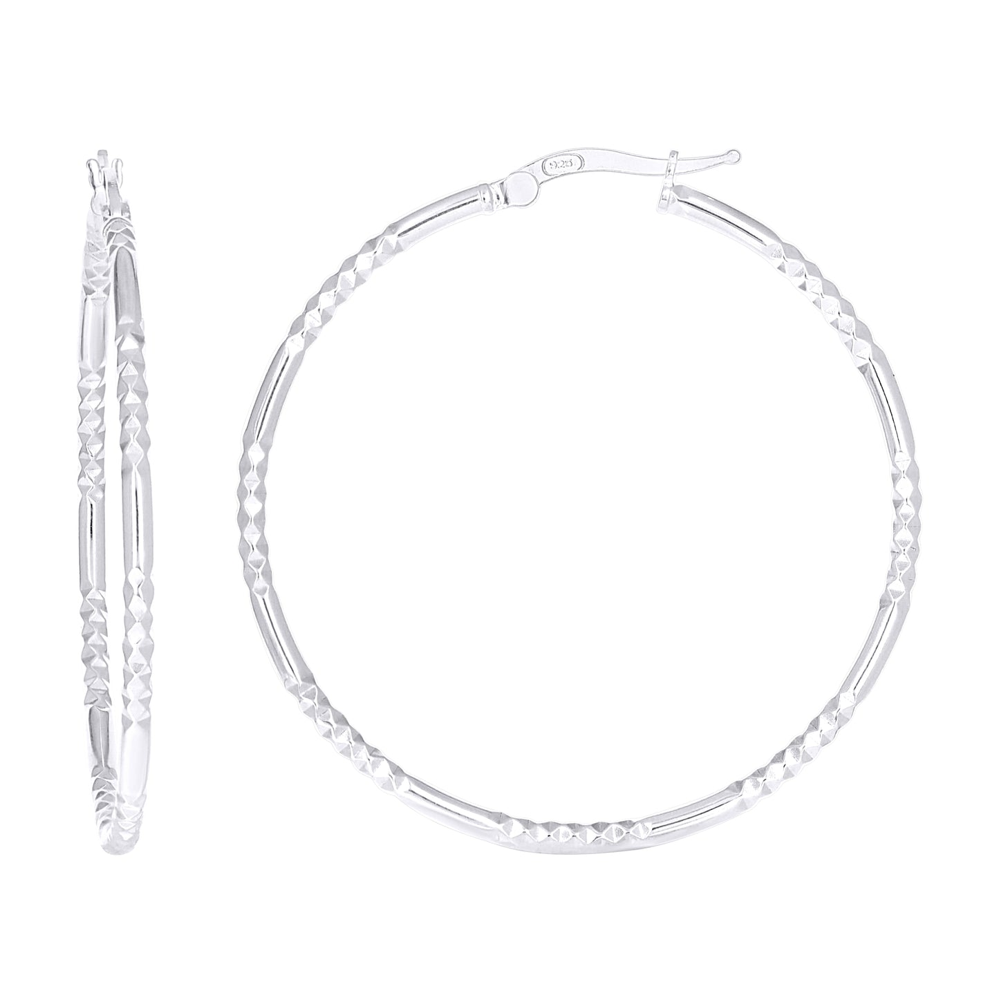 Sterling Silver Womens Diamond-Cut Patterned 2mm Round Tube Hoop Earrings – Elegant Jewelry Gift for Birthday, Anniversary, Engagement, Wedding