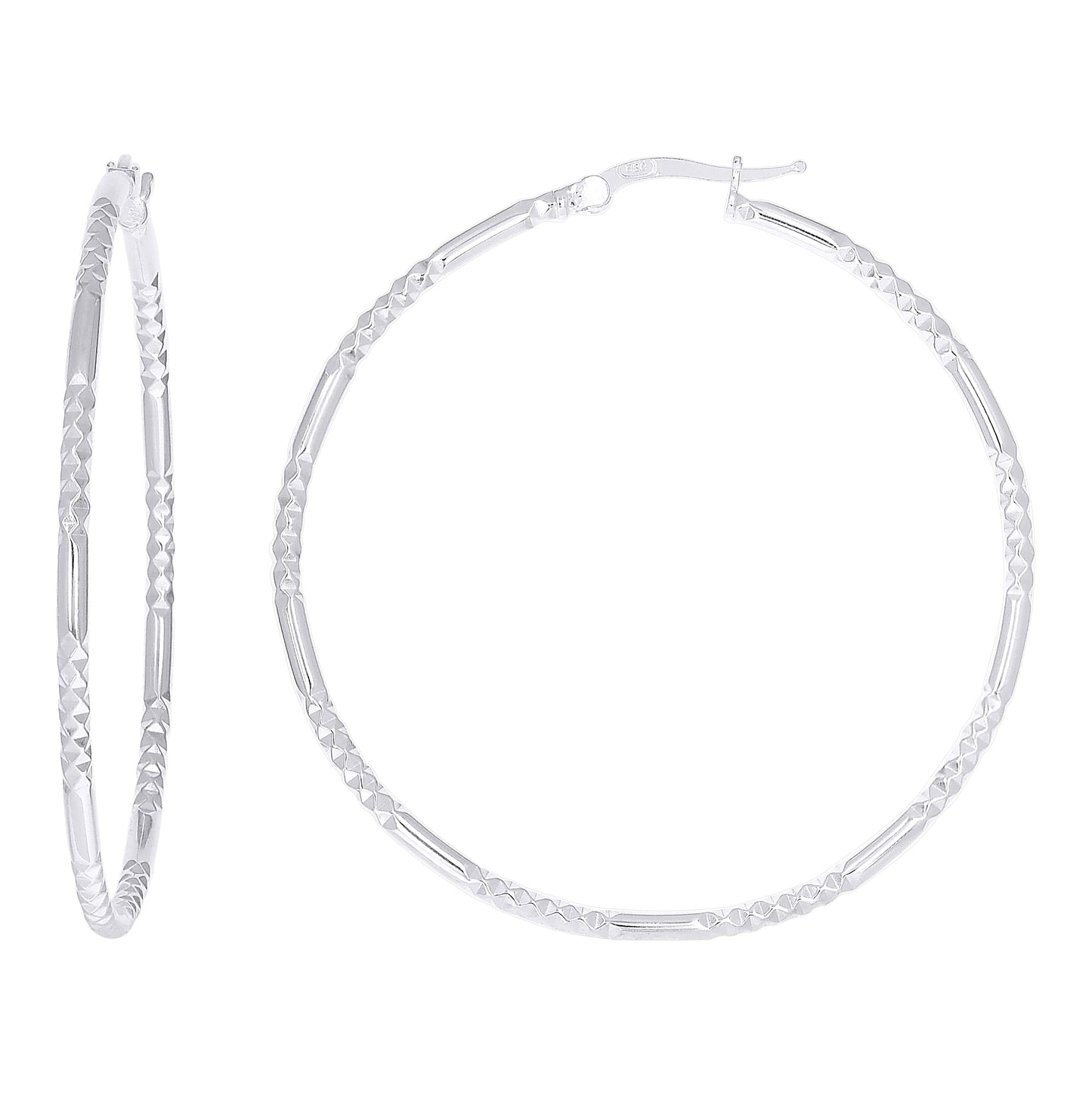 Sterling Silver Womens Diamond-Cut Patterned 2mm Round Tube Hoop Earrings – Elegant Jewelry Gift for Birthday, Anniversary, Engagement, Wedding