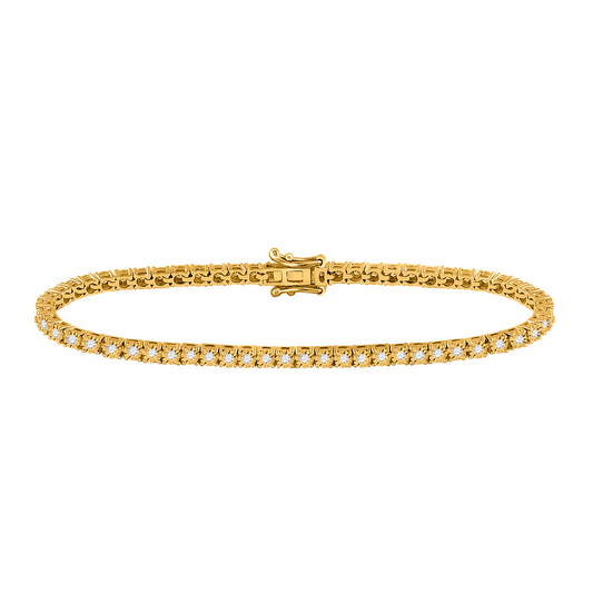 10K Yellow Gold Womens Round Diamond Classic Tennis Bracelet 1 Cttw