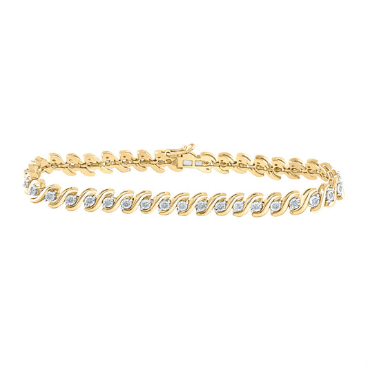 10K Yellow Gold Womens Round Diamond S-Link Tennis Bracelet 1/2 Cttw