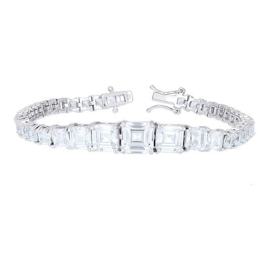 Sterling Silver Womens Princess-cut Cubic-Zirconia Tennis Bracelet 7.25 Inches– Elegant Jewelry Gift for Birthday, Anniversary, Engagement, Wedding