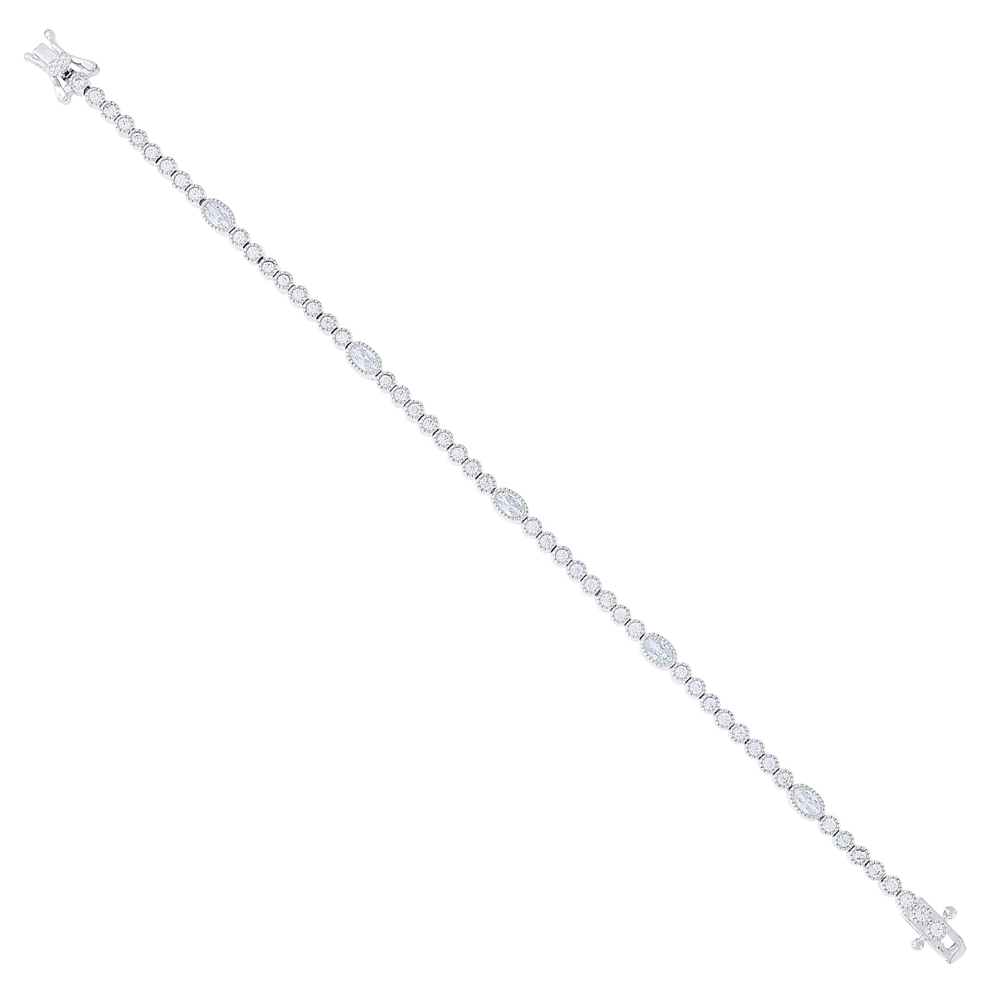 Sterling Silver Womens Oval Round White Cubic-Zirconia Tennis Bracelet 7 Inches– Elegant Jewelry Gift for Birthday, Anniversary, Engagement, Wedding
