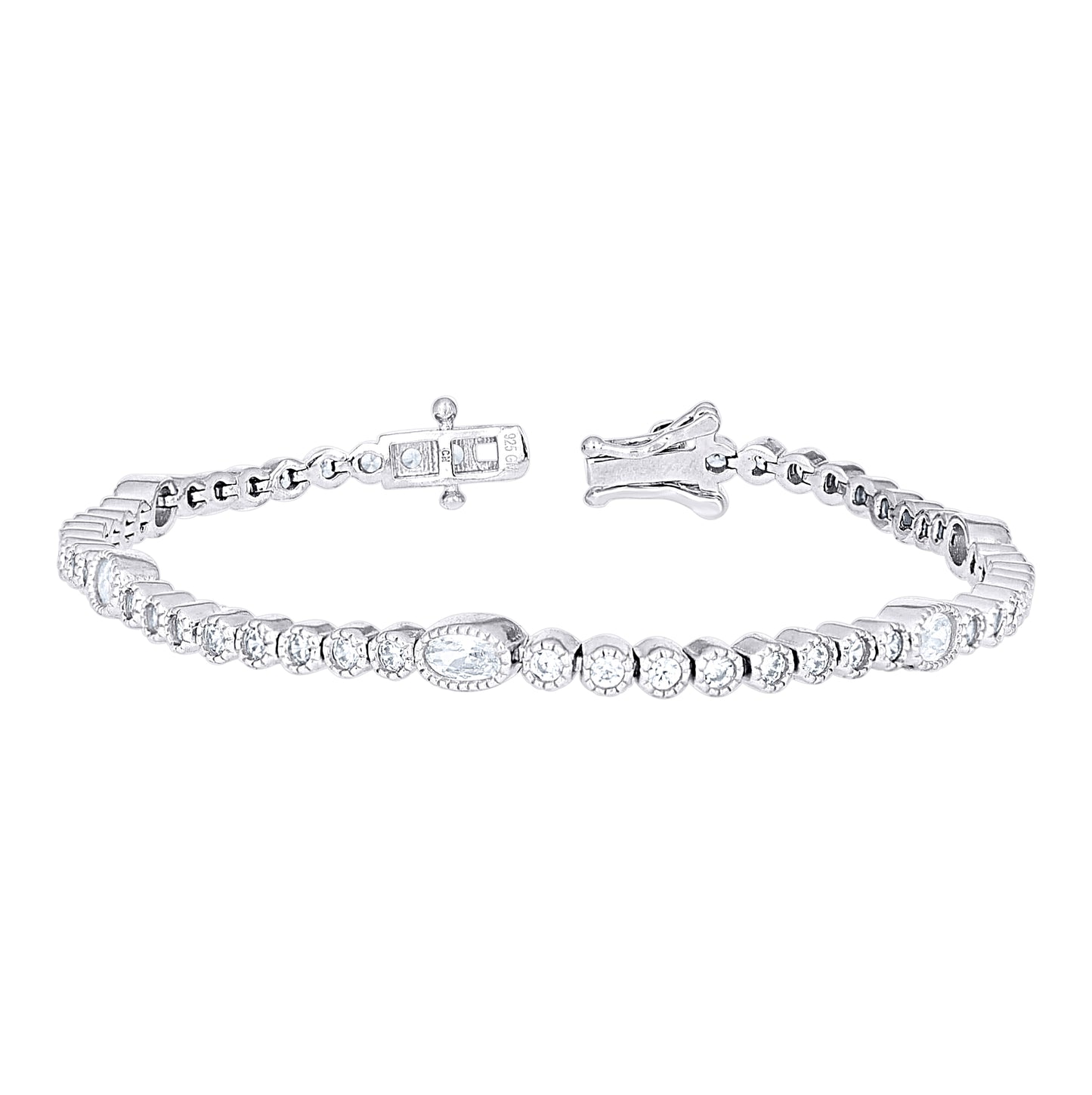 Sterling Silver Womens Oval Round White Cubic-Zirconia Tennis Bracelet 7 Inches– Elegant Jewelry Gift for Birthday, Anniversary, Engagement, Wedding