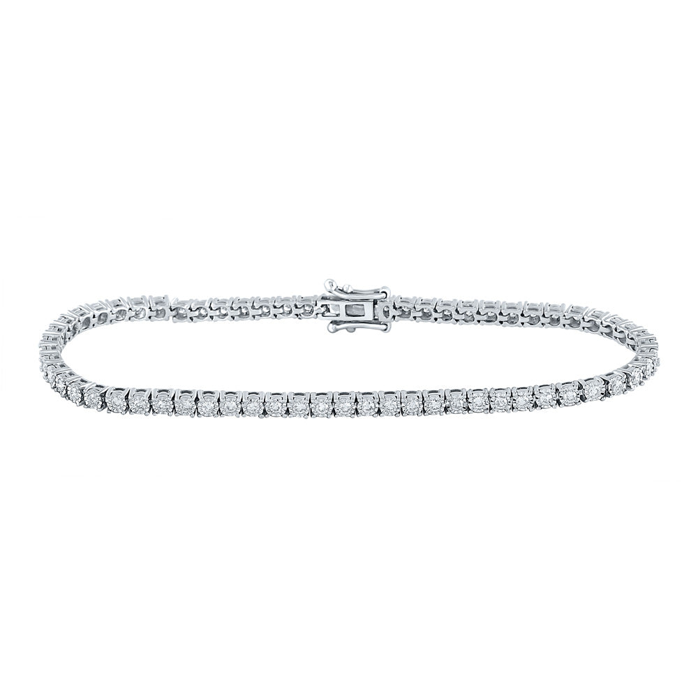 10K White Gold Womens Round Diamond Classic Tennis Bracelet 1 Cttw