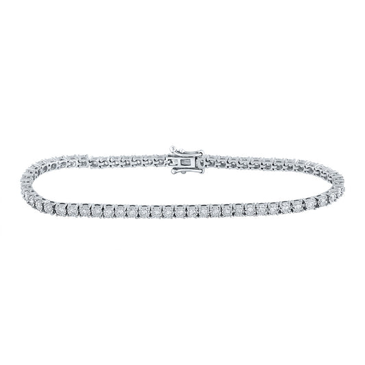 10K White Gold Womens Round Diamond Classic Tennis Bracelet 1 Cttw
