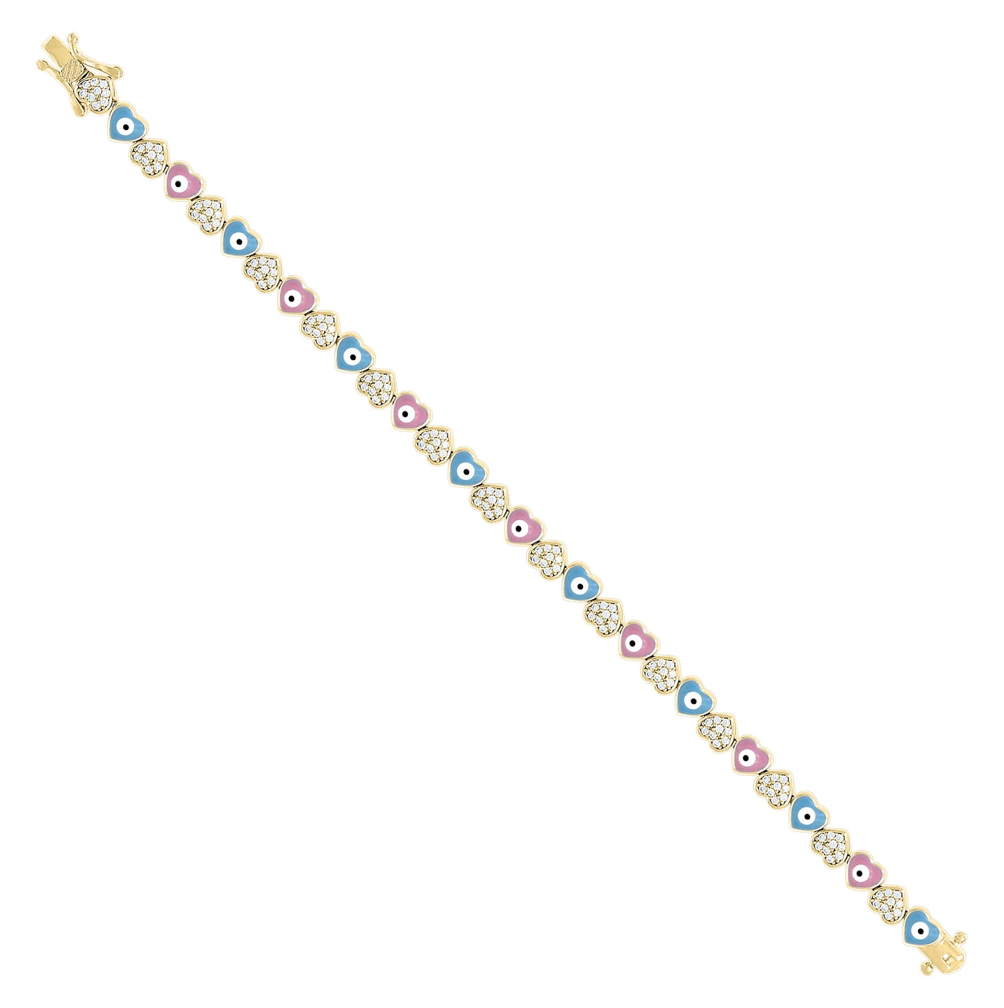 Sterling Silver Womens Cubic-Zirconia Enameled Evil Eye Hearts Fashion Link Bracelet 7 Inches– Elegant Jewelry Gift for Birthday, Anniversary, Engagement, Wedding