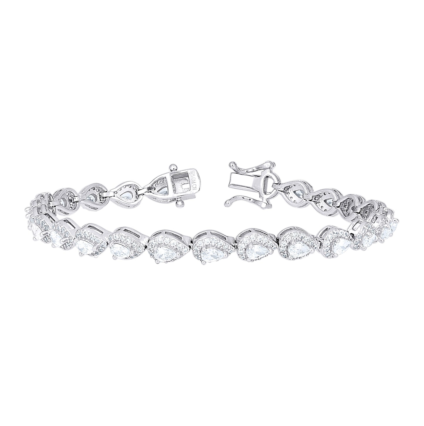 Sterling Silver Womens Pear Round Cubic-Zirconia Teardrop Fashion Link Bracelet 7 Inches– Elegant Jewelry Gift for Birthday, Anniversary, Engagement, Wedding