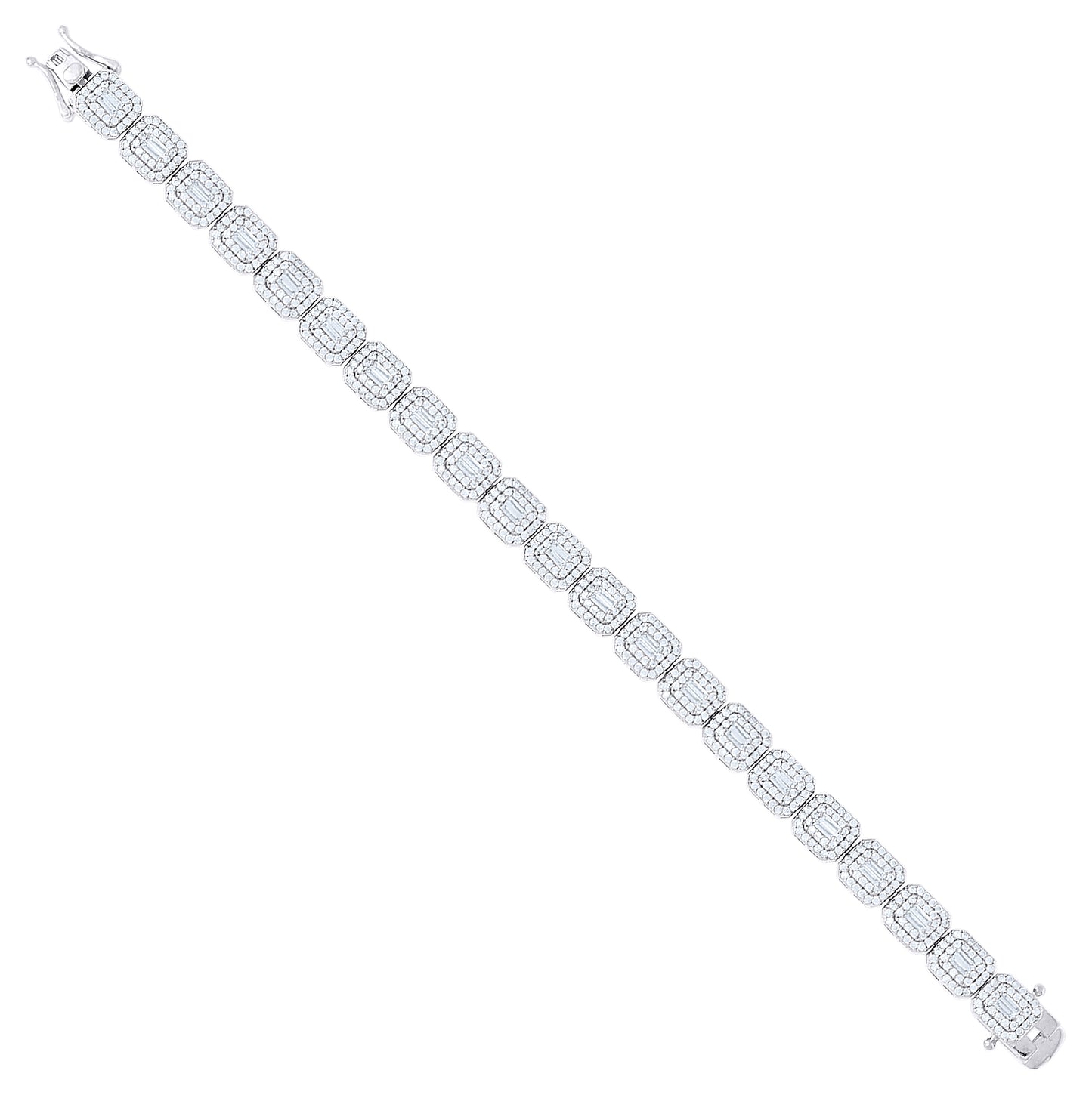 Sterling Silver Womens Baguette Round Cubic-Zirconia Fashion Link Bracelet 7 Inches– Elegant Jewelry Gift for Birthday, Anniversary, Engagement, Wedding