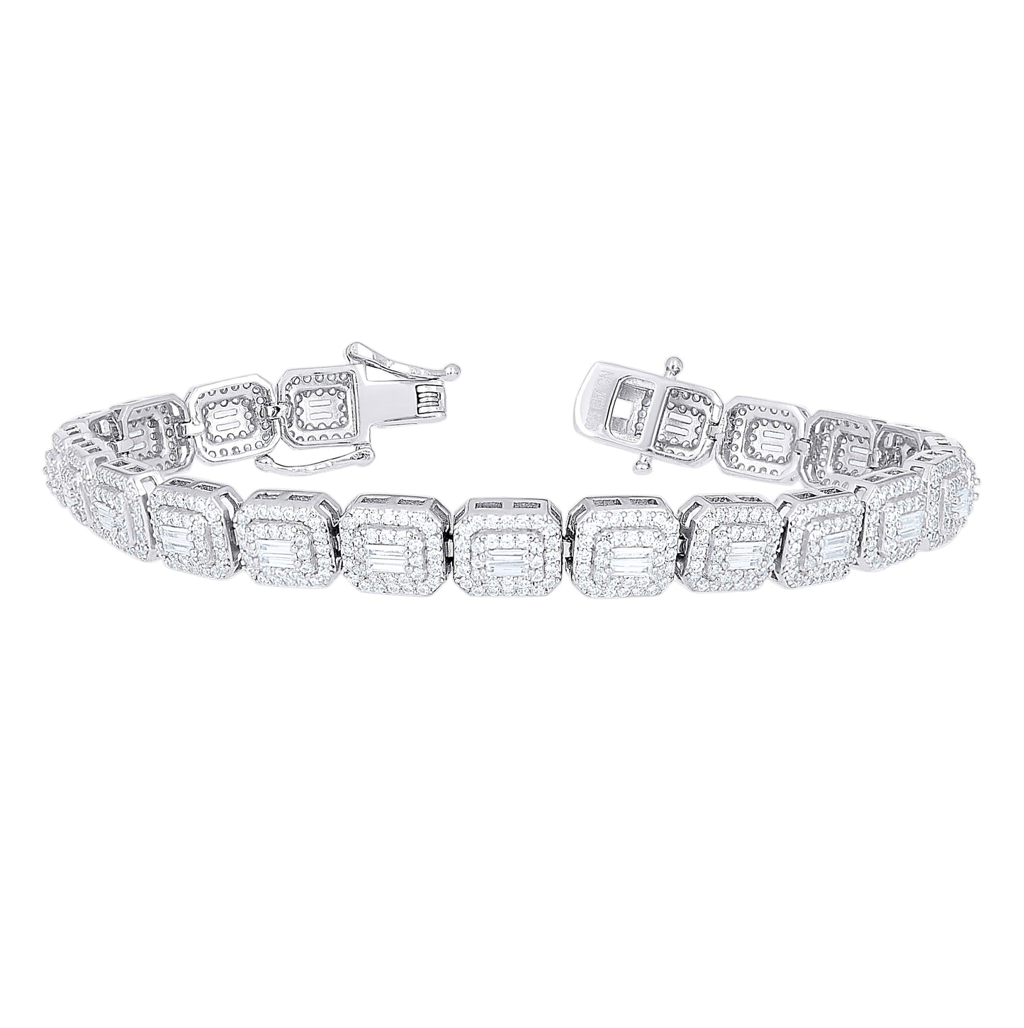 Sterling Silver Womens Baguette Round Cubic-Zirconia Fashion Link Bracelet 7 Inches– Elegant Jewelry Gift for Birthday, Anniversary, Engagement, Wedding