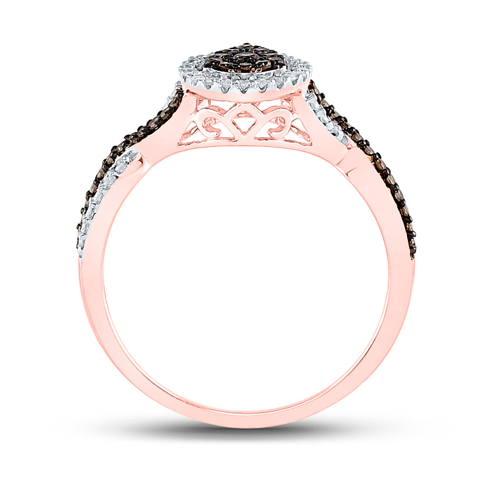 10K Rose Gold Womens Round Brown Diamond Fashion Pear Cluster Ring 1/3 Cttw, Womens Size: 5-10
