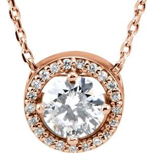 14K Rose Gold Round 4.8Mm Gh Si1-Si2 1/2 Ctw Lab-Grown Diamond Necklace, Length: 16 In