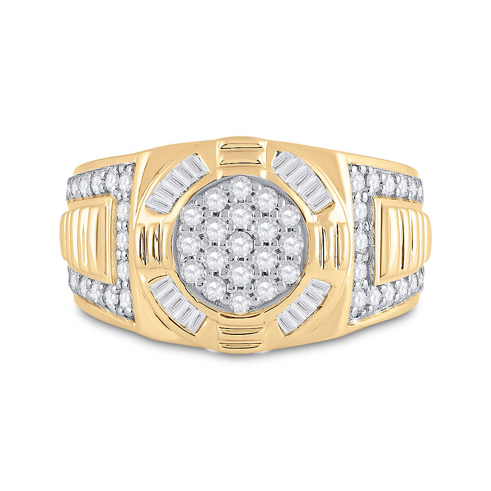 10K Yellow Gold Mens Round Diamond Circle Cluster Ring 1 Cttw, Mens Size: 7-13